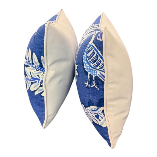 Lumbar Pillow Pair – Thibaut Goa Fabric With Sunbrella Contrast Welt & Back For Sale In West Palm - Image 6 of 8