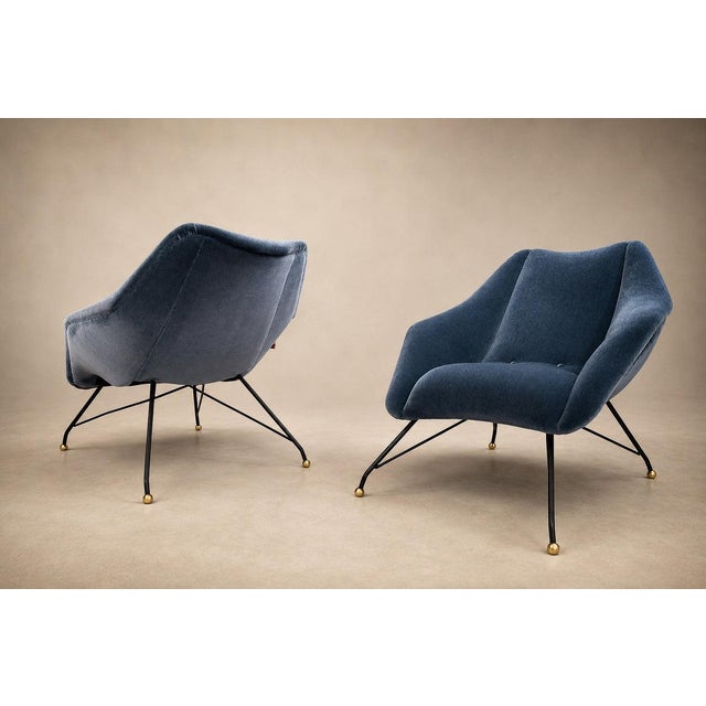 Brazilian Modern “Concha” Armchairs in Iron and Dedar's Blue Mohair, Carlo Hauner, Brazil, 1950s — Lot 83C For Sale - Image 12 of 18