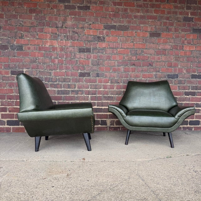 Mid 20th Century Pair of Sculptural Midcentury Lounge Chairs Italian Influence Oversized Wing Arms For Sale - Image 5 of 9