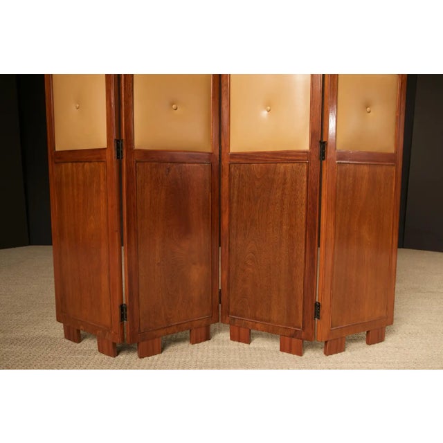 Brazilian Hardwood, Leather and Mirrored Panel Folding Screen, Brazil, C 1960s For Sale - Image 10 of 18