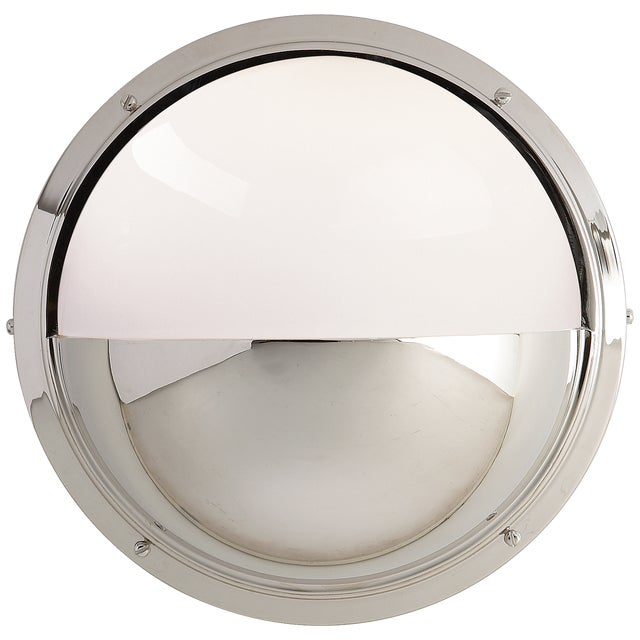 Thomas O'Brien for Visual Comfort Signature Pelham Moon Light in Polished Nickel with White Glass For Sale