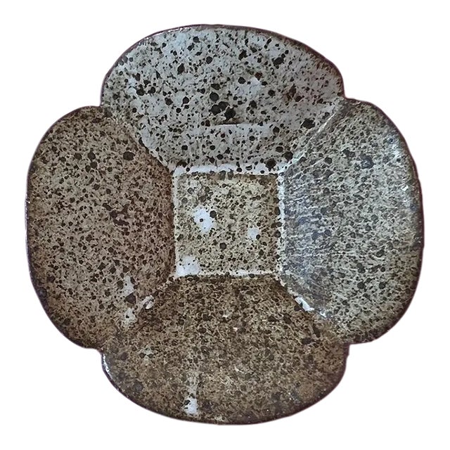 Four Petal Flower Catchall Trinket Dish With Square Center - Speckled Stoneware For Sale