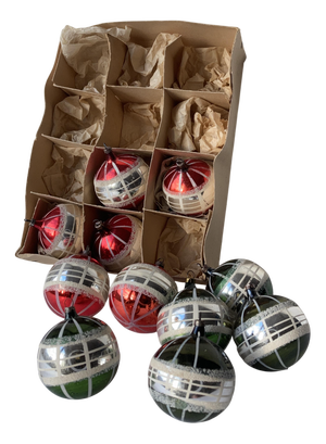 Hand-Painted Striped Glass Christmas Baubles, Germany, 1920s, Set of 11
