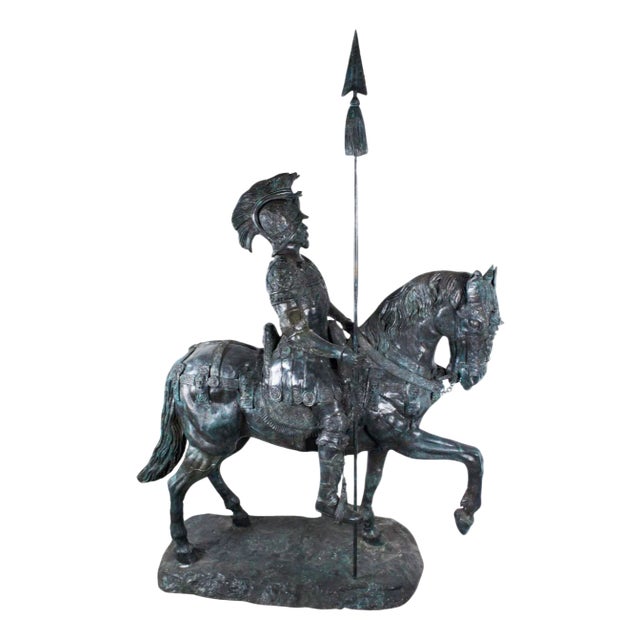 Life Size Roman Armoured Cavalry Officer on Horseback, 20th Century, Bronze For Sale