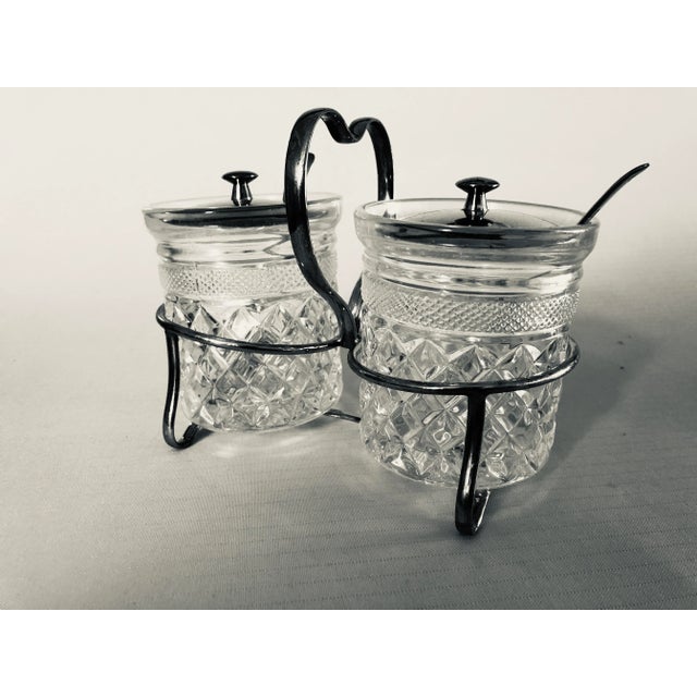 Vintage Cut Glass & Silver Plated Condiment Caddy For Sale In New York - Image 6 of 8
