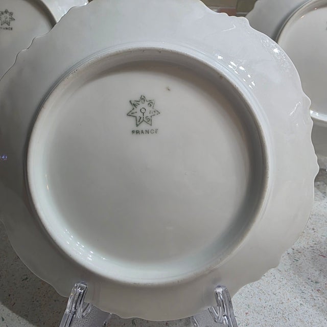 French Antique Coiffe & Cie Limoges Porcelain Monogrammed Cabinet Plates -Set/4 For Sale - Image 3 of 6