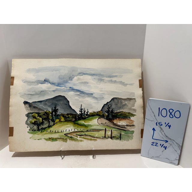 Paper Henry Emil Salloch Original Watercolor on Paper Mountain Valley 1940 For Sale - Image 7 of 7