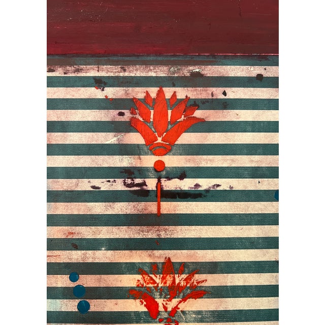 2020s Stripes and Flowers Series No.1, Original Mixed Media Painting For Sale - Image 5 of 6