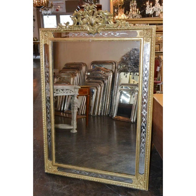 19th Century French Etched Glass Giltwood Mirror For Sale In Dallas - Image 6 of 7