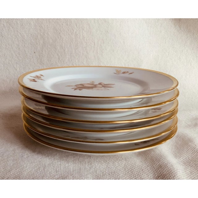 Ceramic Royal Copenhagen Brown Rose Hand-Painted Porcelain Plates Set of 6 - Gilt Borders For Sale - Image 7 of 12