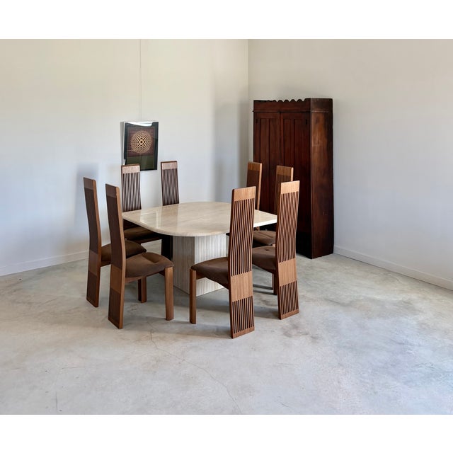 Minimalist Postmodern "Teardrop" Travertine Marble Dining Table Fluted Carved Base (Italy) For Sale - Image 14 of 16