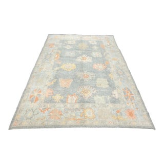 Contemporary Turkish Hand-Knotted Oushak Area Rug For Sale