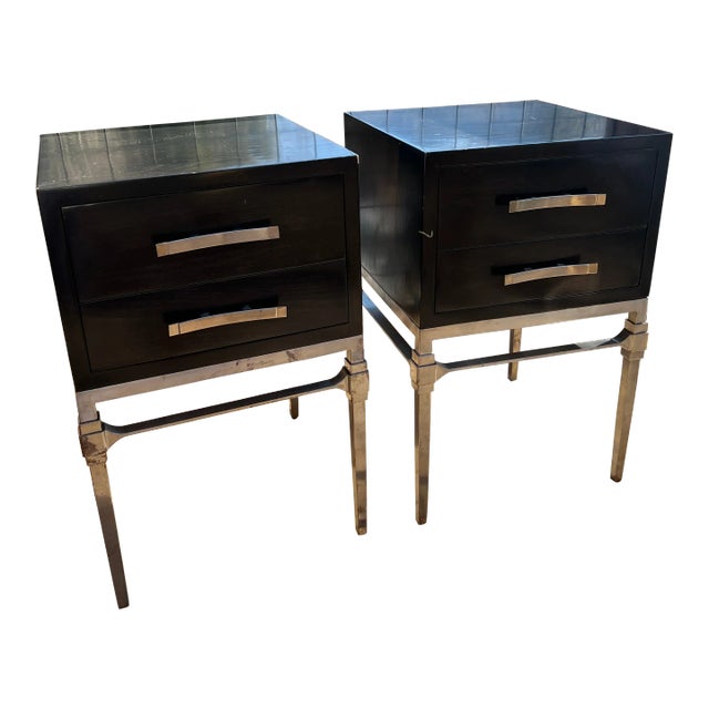 Pair of Bausman & Co. Black Stained Bedside Tables For Sale