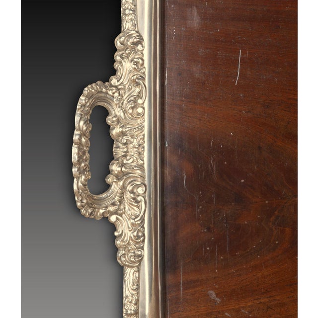 Rococo Large Mahogany and Silver Butler's Tray, 1880 For Sale - Image 3 of 9