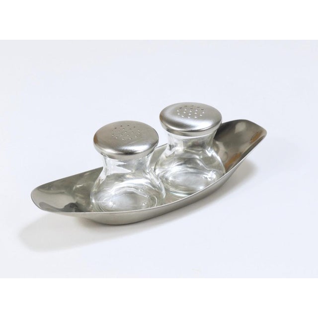 Mid-Century Salt Pepper Shakers with Tray attributed to Wilhelm Wagenfeld for WMF, 1950s, Set of 3 For Sale - Image 11 of 18