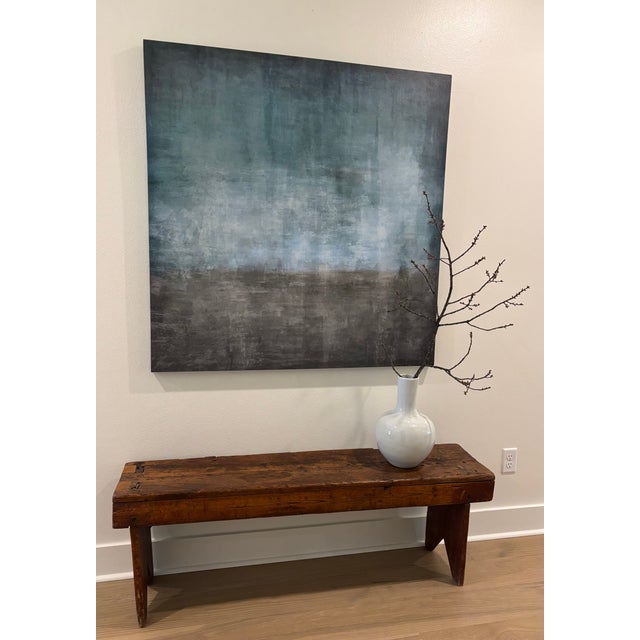A beautifully aged, time worn, patinated early American primitive plank bench showcasing authentic wear and craftsmanship....