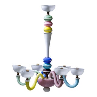 Mid-20th Century Colorful Glass Chandelier in the Style of Gio Ponti For Sale