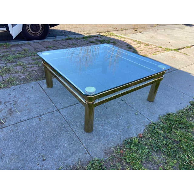 Vintage Mid Century Modern Milo Baughman Style Brass & Glass Coffee Table For Sale - Image 9 of 12