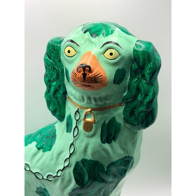 1980s Vintage Staffordshire Dog Pair in Turquoise Glaze – Hand-Painted Ceramic Spaniels For Sale - Image 5 of 6