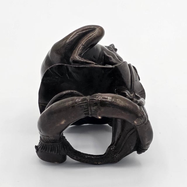 Metal Japanese Bronze Okimono Frog on Lotus Leaf Sculpture, Circa 1920 For Sale - Image 7 of 7