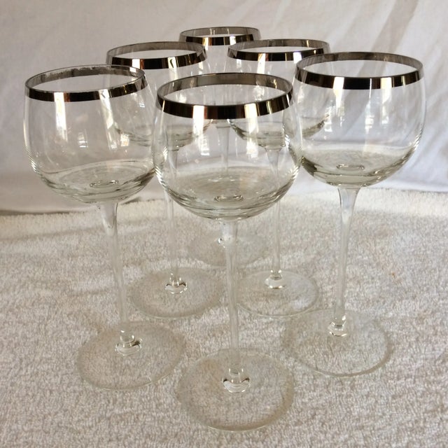 Tall Platinum Rim Wine Glasses - Set of 6 For Sale - Image 13 of 13