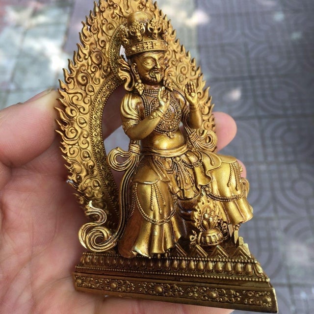 Asian Vintage Gilt Bronze Figure of Zakiram - Tibetan Buddhist Deity Statue For Sale - Image 3 of 9