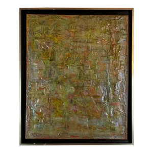Mid-Century Modern Abstract Oil on Rice Paper Painting by French Artist Fandre