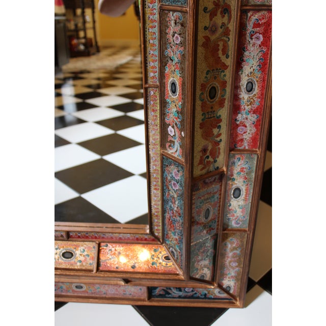 Stunning Large Hand-Made Reverse Painted Glass Paneled Mirror by Artist Robert Weiss, Peru For Sale - Image 13 of 14