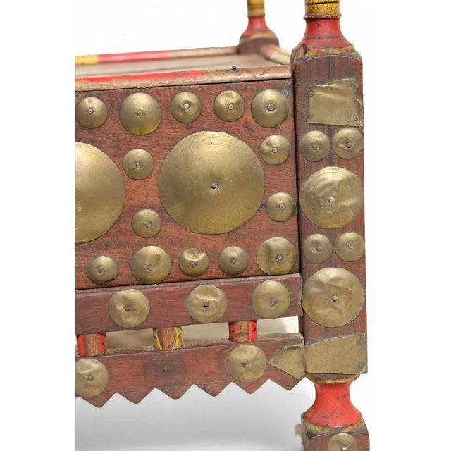 1930s Vintage Wood Side Table with Brass Details, 1930s For Sale - Image 5 of 12