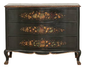 Louis XV Style Chest of Drawers in Dark Green Painted Wood, 1970s