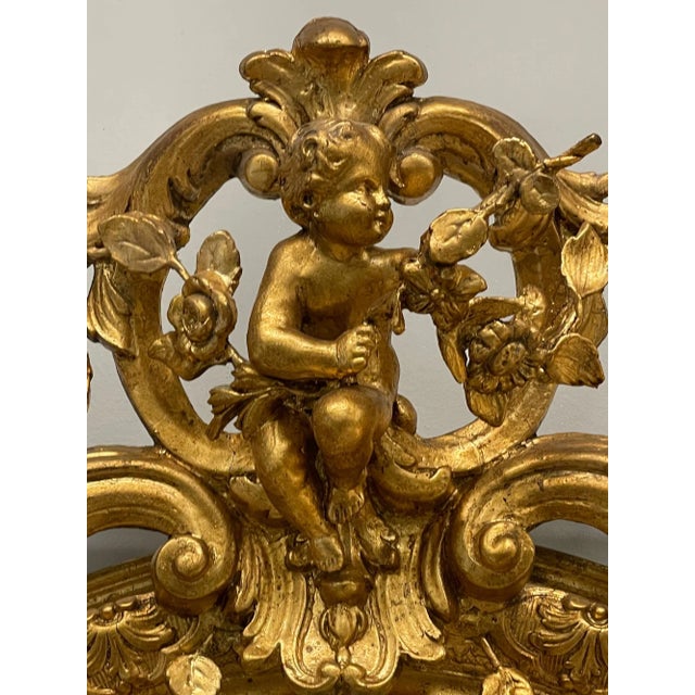 Late 19th Century 19th Century Gilt Wood Carved Wall or Console Mirror. Cherub, Floral Decorated For Sale - Image 5 of 10