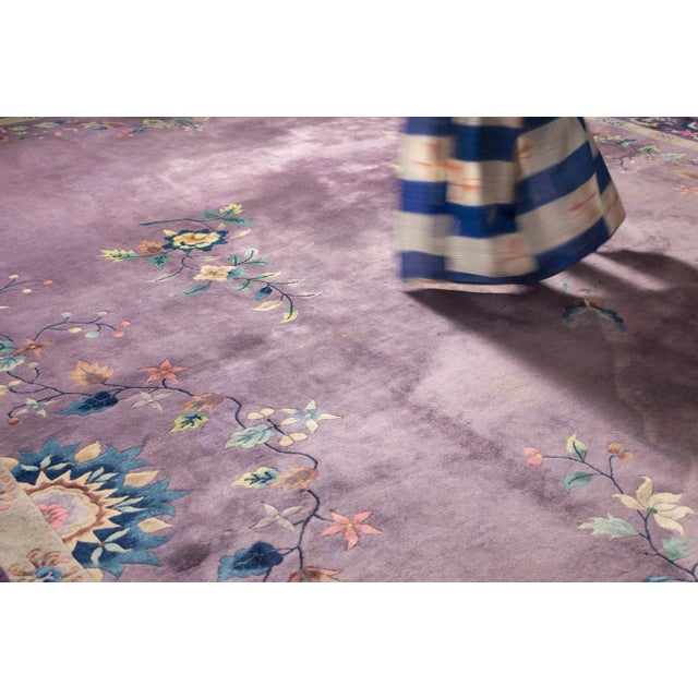 1920s Antique Oversized Chinese Art Deco Lavender Purple Botanical Hand-Knotted Wool Pile Rug - 13’ X 20’3” For Sale In Los Angeles - Image 6 of 10