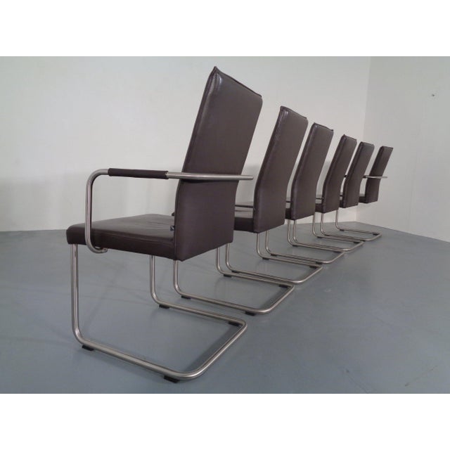 Leather Cantilever Dining Chairs by Karl Friedrich Förster for KFF, 1990s, Set of 6 For Sale - Image 6 of 18