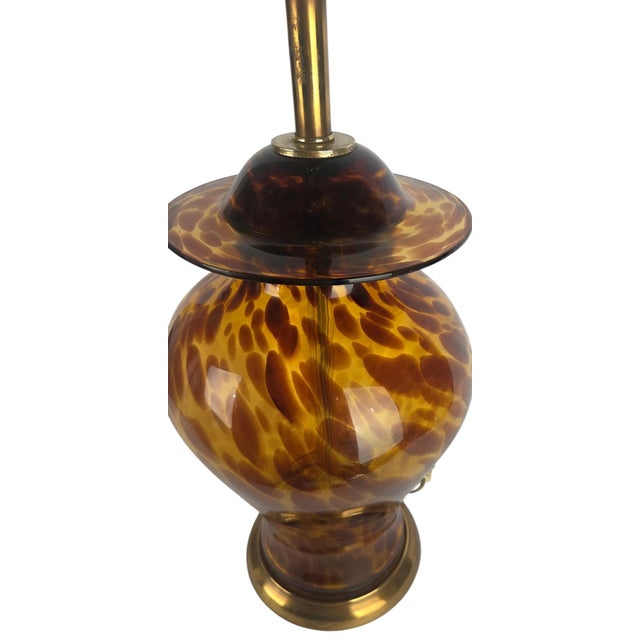 Vintage Tortoiseshell Art Glass Table Lamp For Sale - Image 4 of 11
