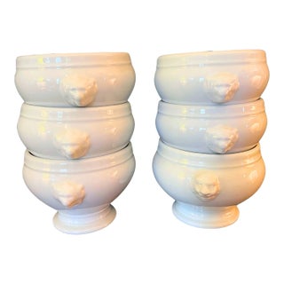 Set of 6 Vintage French Earthenware Bowls With Lion Decoration, Circa 1930 For Sale