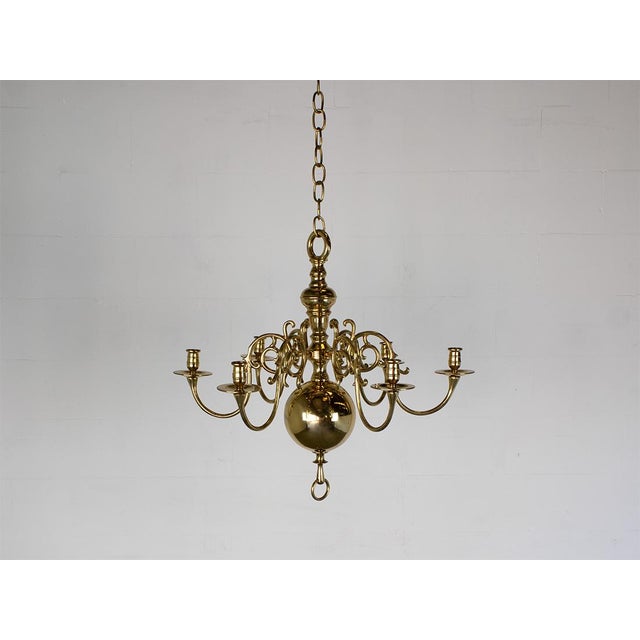 Brass Dutch chandelier, 6 arms, can be used with candles, holes are drilled for wiring, old wires are removed. I have...