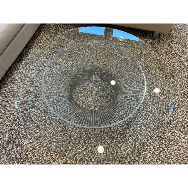 Knoll 1960s 42 Inch Round Coffee Table With Nickel Base Attributed Knoll Platner For Sale - Image 4 of 7