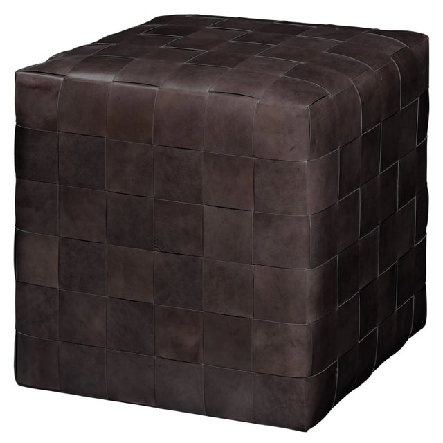2020s Jamie Young Woven Leather Ottoman in Dark Grey For Sale - Image 5 of 5