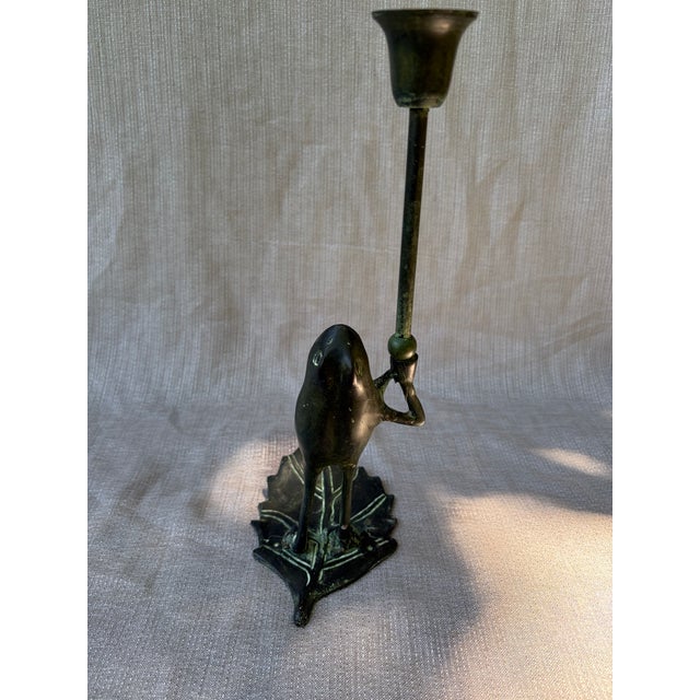 1970s Vintage Bronze Standing Frog Candlestick For Sale - Image 5 of 14