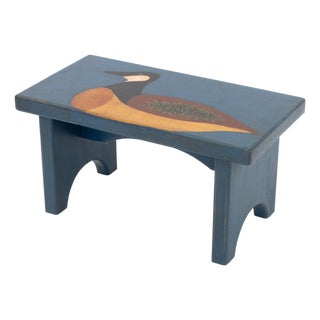 American Folk Art Goose and Floral Motifs Polychrome Painted Pine Footstool For Sale