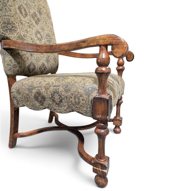 Early 20th Century Early 20th Century Louis XIII-Style High-Back Wood Armchair With Tapestry Upholstery For Sale - Image 5 of 13