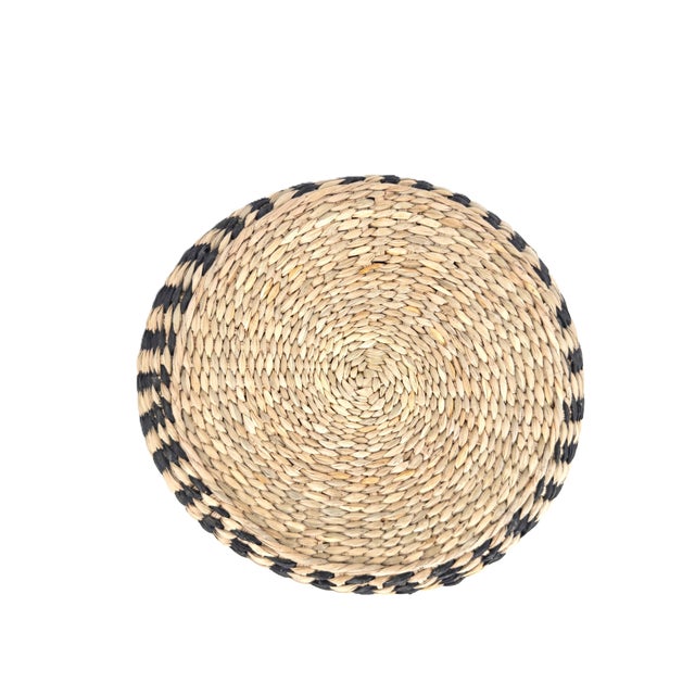 Large Handwoven Vietnamese Seagrass Basket in Black & Natural Woven Pattern For Sale - Image 4 of 6