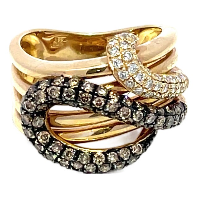 Le Vian 14k Yellow Gold Double Snake Head Diamond Ring, Size 6.5 For Sale