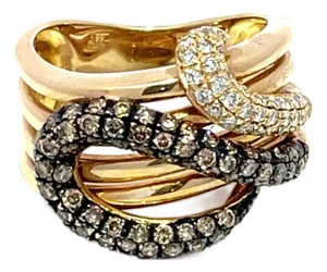 Le Vian 14k Yellow Gold Double Snake Head Diamond Ring, Size 6.5