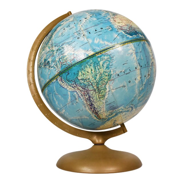 Vintage Mid-Century Rand McNally World Portrait Table Top Rotating World Globe For Sale