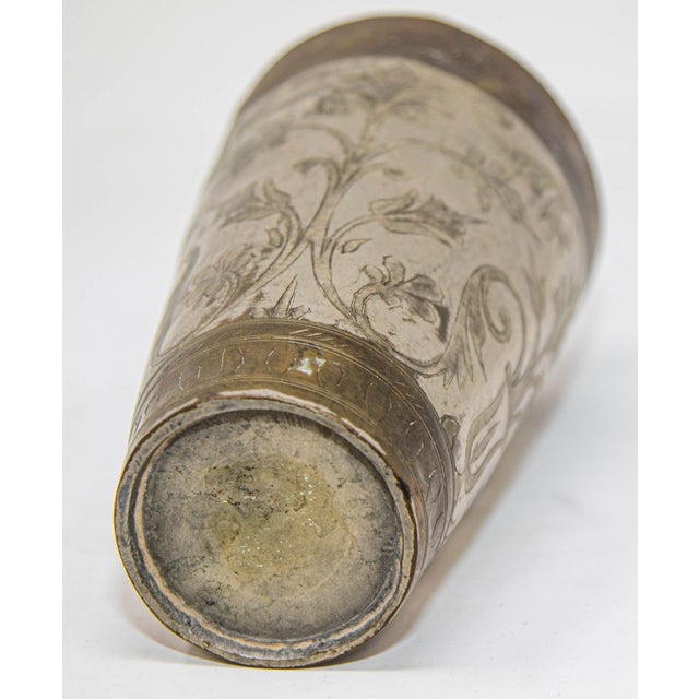 Antique Engraved Metal Silvered Beaker or Vase From India 1940s For Sale - Image 9 of 11