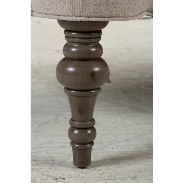 The Chairish Collection Mirasol Scalloped Ottoman, CUSTOM FOR GREYHUNT INTERIORS Natural Linen w Sundance Contrast Welt For Sale - Image 4 of 6