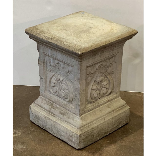 English English Garden Stone Pedestal or Plinth With Foliate Motif For Sale - Image 3 of 8