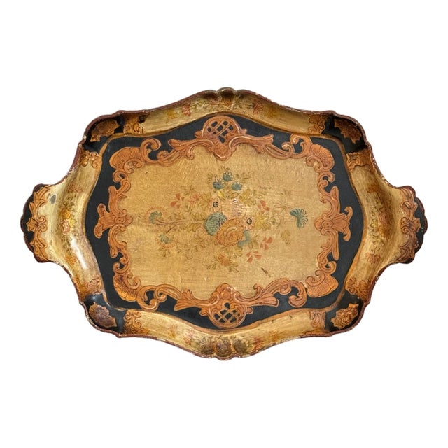 1950s Hand Painted Papier-Mâché Serving Tray For Sale