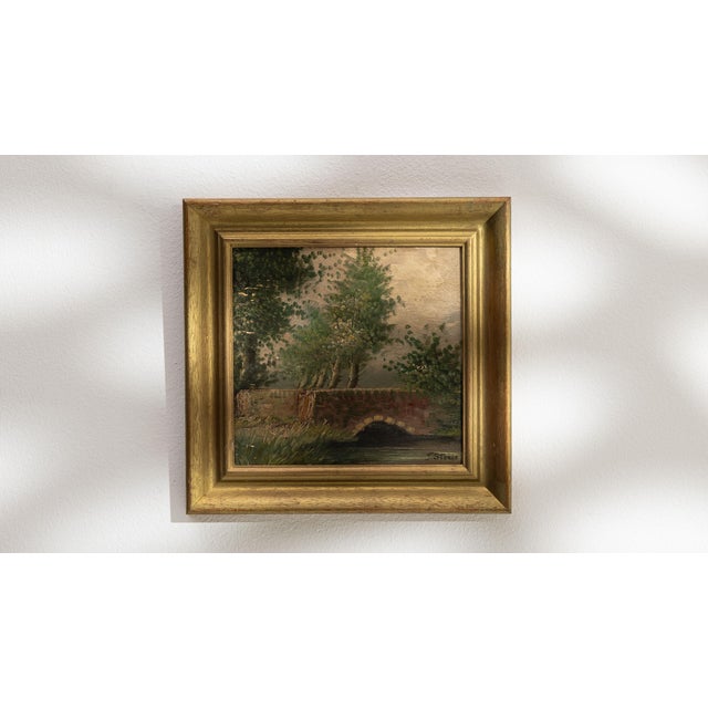 Green 1930s Belgium Green Wood Painting For Sale - Image 8 of 13